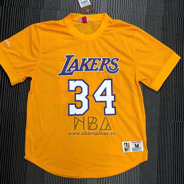Camiseta Manga Corta Los Angeles Lakers Shaquille O'Neal NO 34 Amarillo